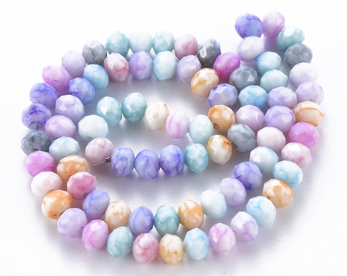 1 Strand 6x5mm Assorted Opaque Faceted Glass Rondelle Beads (Imitation Stone) (A323d)