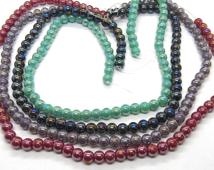 1 Strand 6mm Choice of Color AB Plated Opaque Glass Beads (259c-f)(10/25)