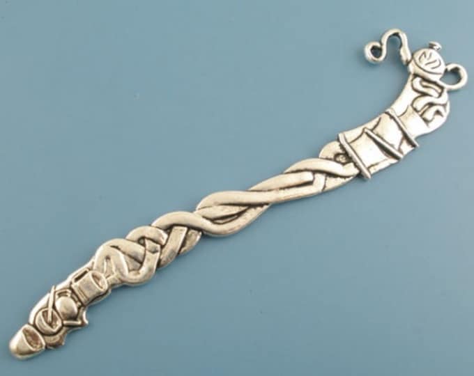 2 Silver Tone or Antique Bronze Tibetan Alloy Bookmark Findings w/Teapot 123mm (A365j/488g)
