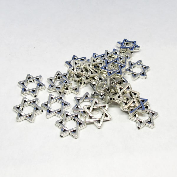 25 Silver Tone 15mm Alloy Star of David Hexagon Spacer Beads  (A24i)