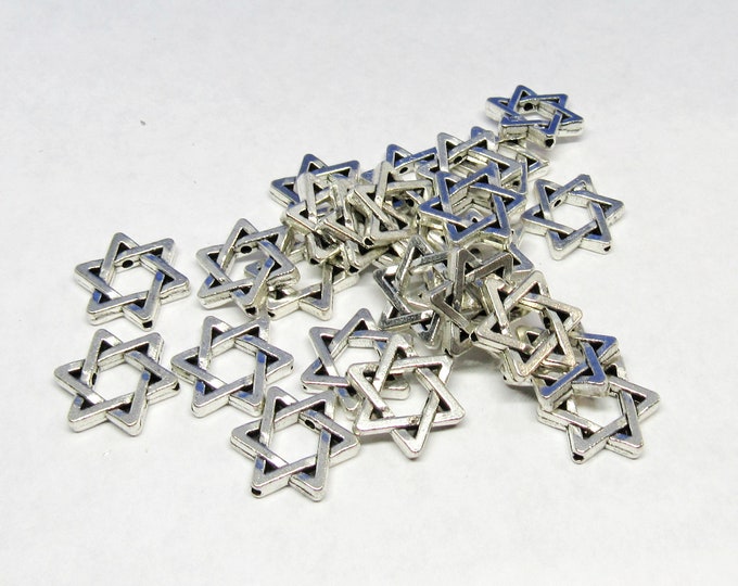 25 Silver Tone 15mm Alloy Star of David Hexagon Spacer Beads  (A24i/bu9)