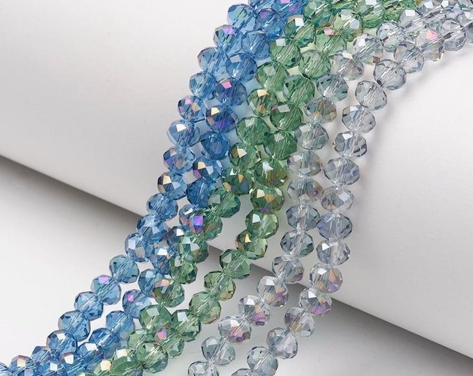 Choice of Color 1 Strand 6x5mm Electroplate Rainbow Plated Faceted Glass Rondelle Beads (A237d1-5)