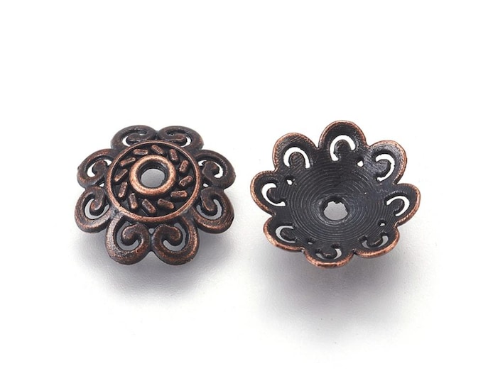 Antique Red Copper Tone Alloy Bead Caps 13.5mm (A132d/e)