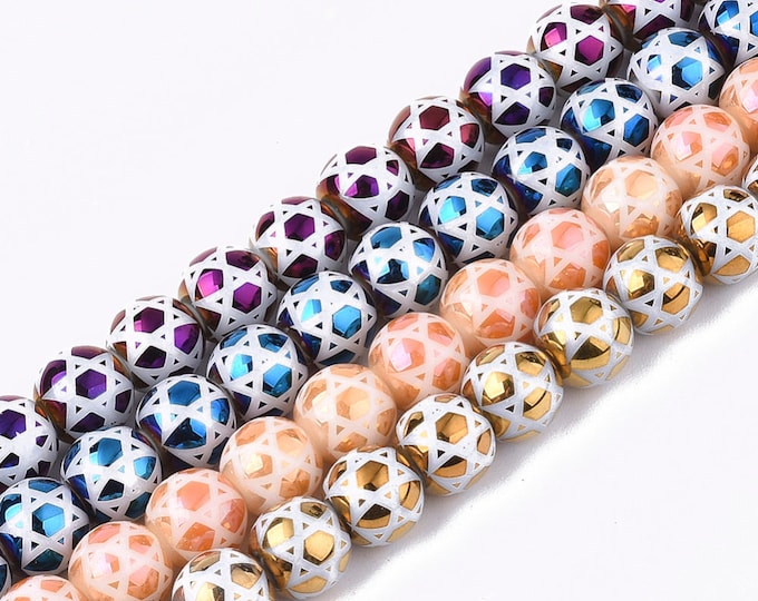 Choice of Color 10pcs Electroplate Glass Beads with Star of David 8mm (A363m1-5)