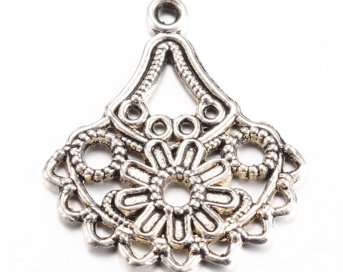 10 Antique Silver 1 to 9  Filigree Fan Chandelier Links 33.5x28mm (A256a)