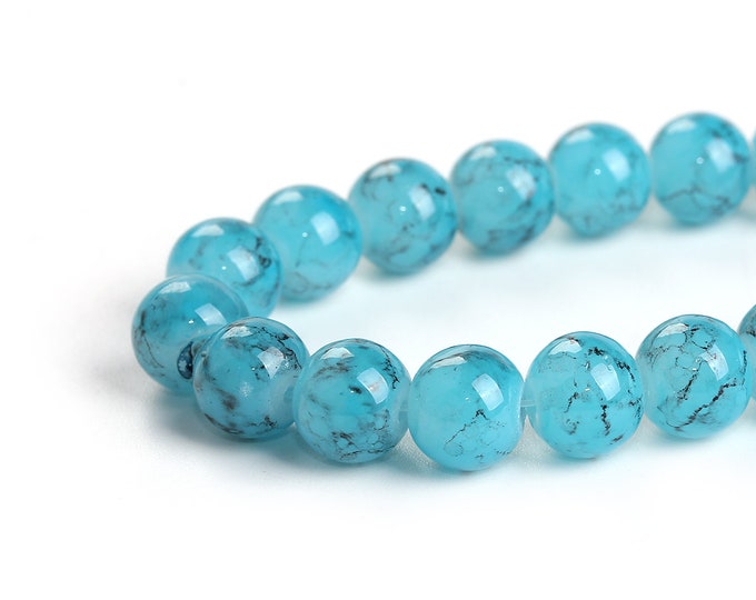 1 Strand 10mm Round Ink Spot Pattern Glass Beads - Blue (A135a)