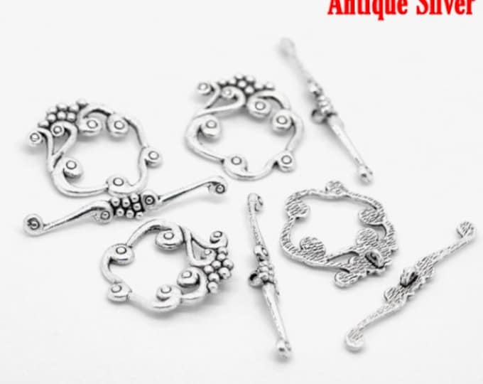 5 Sets Antique Silver Toggle Clasps 26x24mm (A330c)