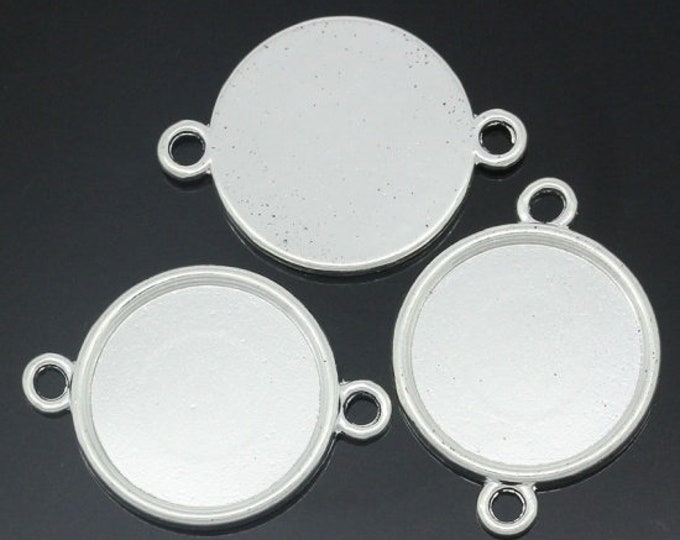 10 Silver Plated Round Alloy Cabochon 32x24mm Link Trays  (Fits 20mm Cabs) (A377s)