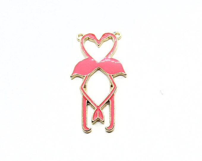 1 Gold Plated & Neon Fuchsia Enamel Double Flamingo Connector Link 40x18mm (A214i)