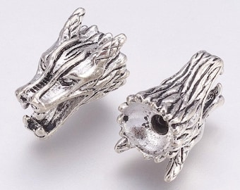 5 Antique Silver Tone 9x15 x10mm Dragon Head Beads (A478g)