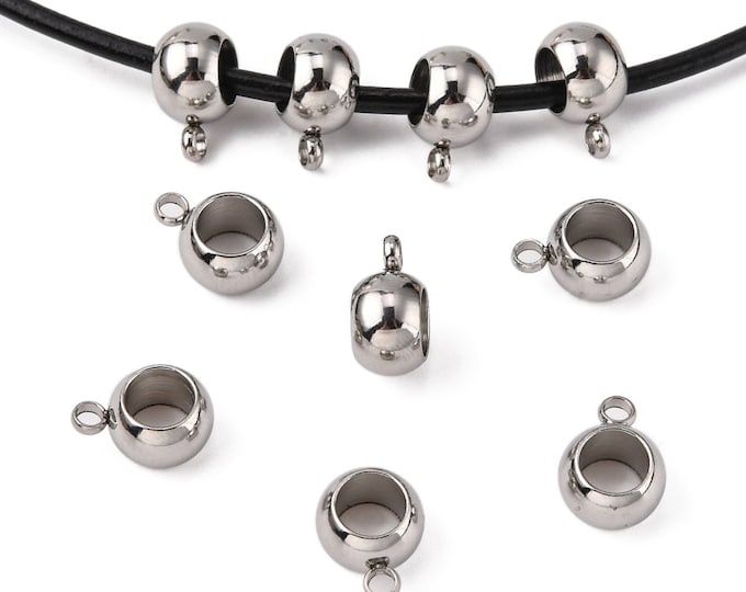 10Pc (304)Stainless Steel 11 x 8mm Smooth Rondelle Pendant Bails  (A400b)