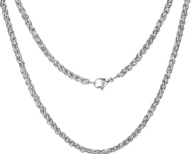 1 (304) Stainless Steel Silver Tone Braided Rope Chain Necklaces 19.5" (A260a)