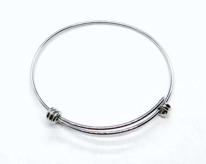 1 (304) Stainless Steel Double Bar Expandable Charm Bangle Bracelet - 8.25" (A42d)