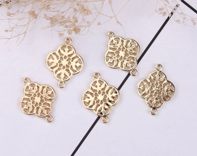 10 Gold Plated Alloy Flower Design Connector Links 20x15mm (A273o)