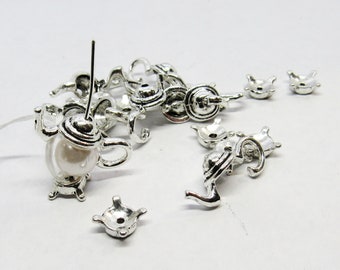 10 Sets Antique Silver Alloy 2 Pc Teapot Bead Caps  (A3j/bu9)