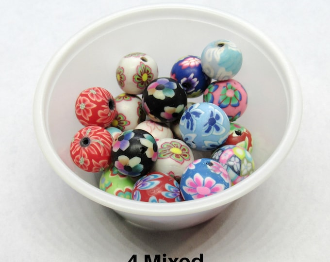 20pcs Assorted Color 10-11mm Handmade Round Polymer Clay Beads (A64g)