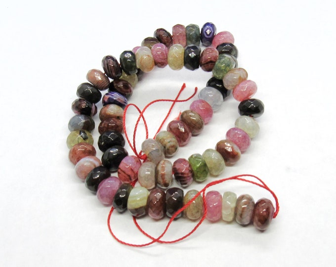 1 Strand Natural Dragon Vein Agate 10x6mm Faceted Rondelle Gemstone Beads (A122b1)