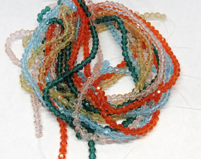 1 Strand 4mm Choice of Color Faceted Round Glass Beads (A137a-e)