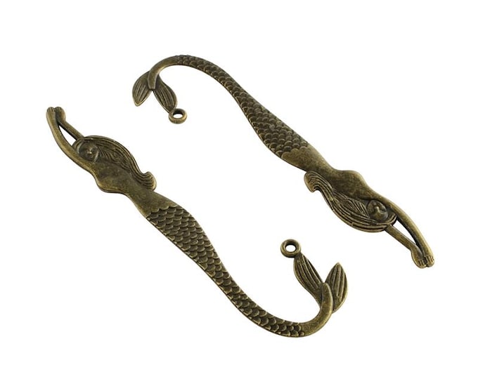 2 Antique Bronze Tibetan Alloy Mermaid Bookmark Findings 121mm (A218a)