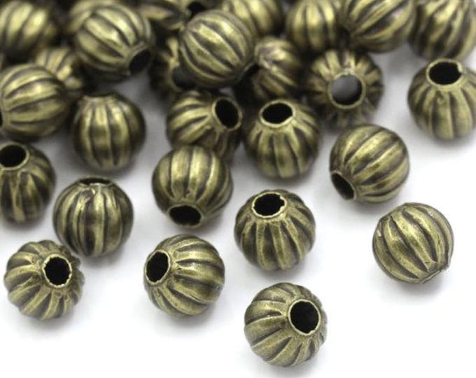 50 Antique Bronze 6mm Round Iron Corrugated Spacer Beads  (A300a)