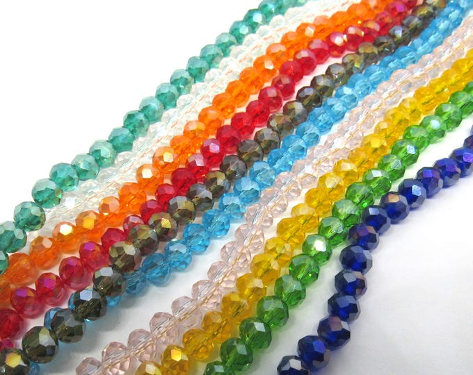 Choice of Color 1 Strand 6x5mm Electroplate AB Faceted Glass Rondelle Beads (A451c-k)