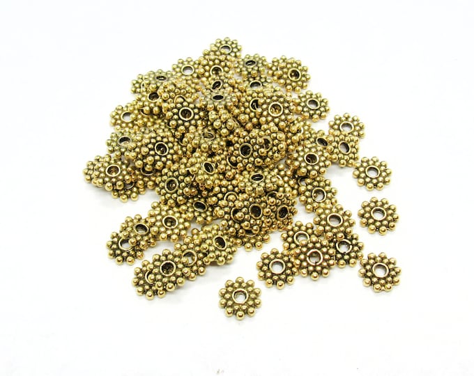 50 Antique Gold Tone 8mm Alloy Snowflake Flower Spacer Beads (A75t)