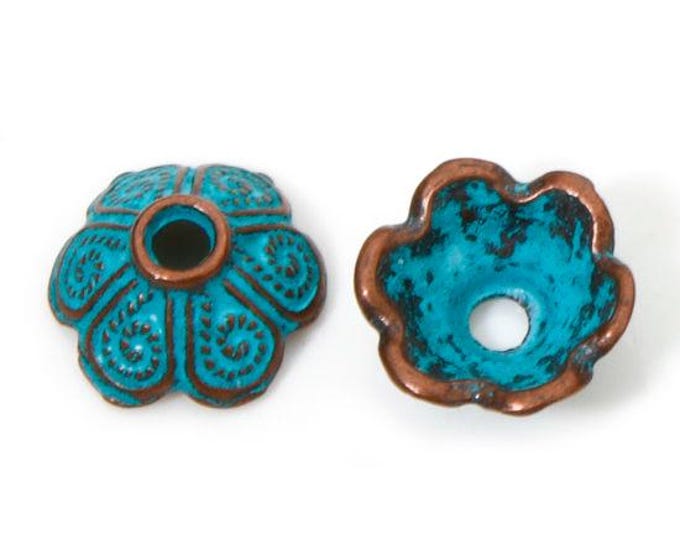 25 Red Copper Tone w/Patina Alloy Bead Caps 9x8.5mm (326i)