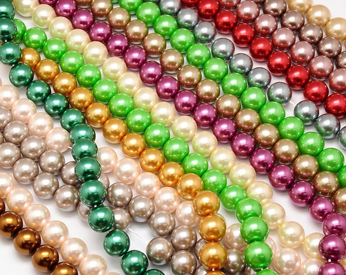 1 Strand 6mm Choice of Color Environmental Dyed Glass Pearl Beads (A144g-m)