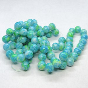 1 Strand 10mm Round Baking Painted Mottled Glass Beads - Blue/Green (A36j)