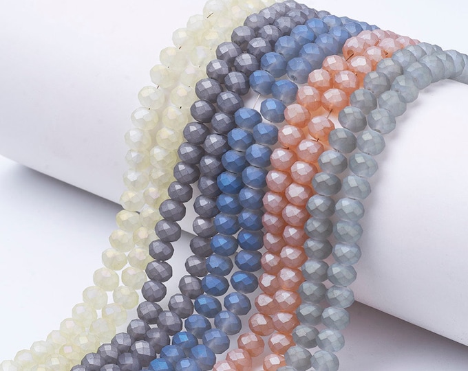 Choice of Color 1 Strand 6x5mm Electroplate Rainbow Plated Matte Faceted Glass Rondelle Beads (A237e1-6)