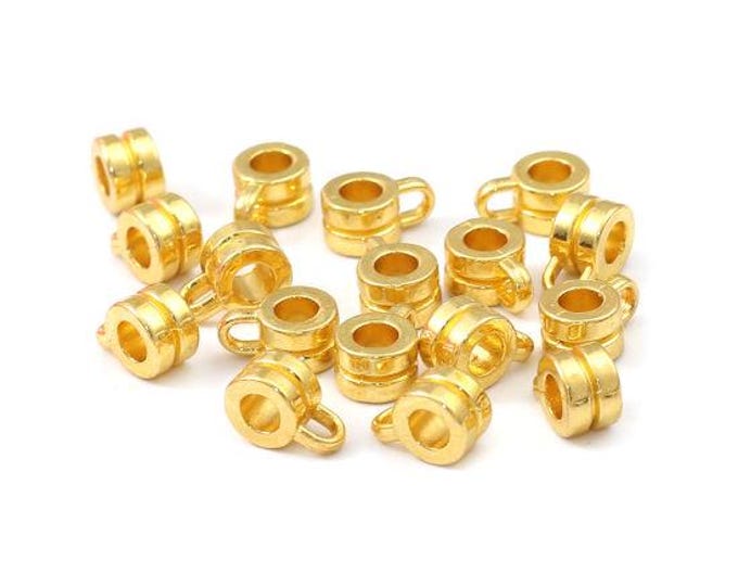 25Pc Gold Plated 9 x 6mm Alloy Cylinder Pendant Bails  (A499e)