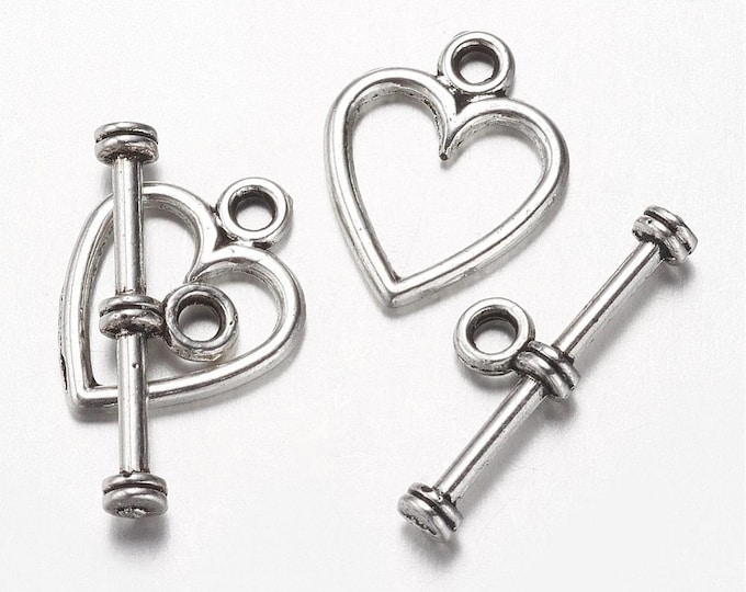10 Sets Antique Silver  Heart Toggle Clasps 14x11.5mm  (A502i)