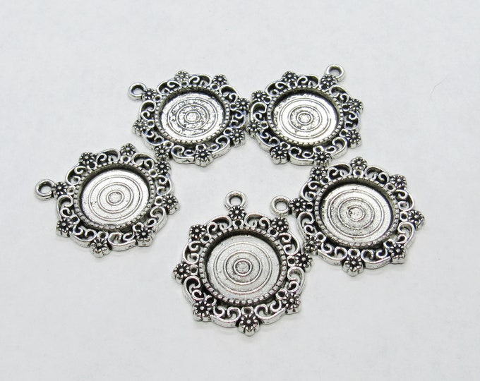 Antique Silver Cabochon Round Pendant Trays 30x26mm (Fits 14mm Cabs) (A117k/216b)