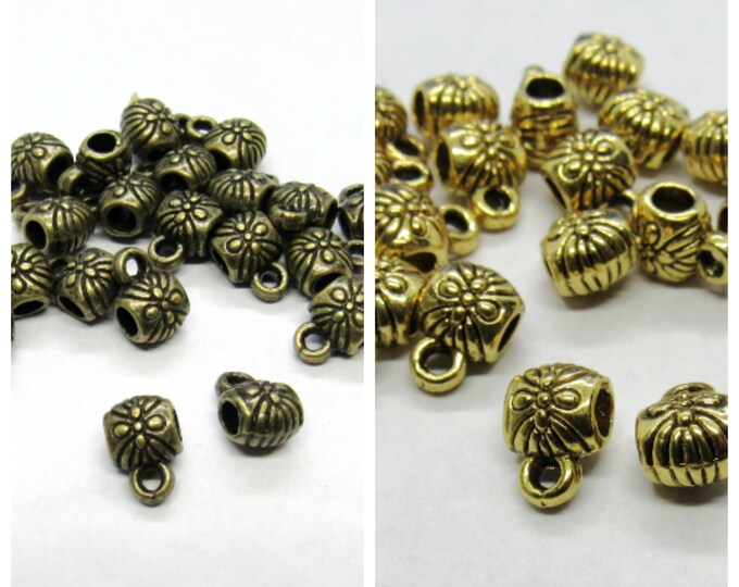 Choice of Color Tone 9 x 6mm Alloy Flower Pendant Bails  (A165h/203t)
