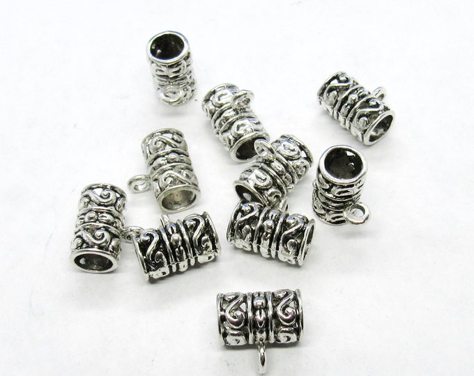 10 Antique Silver 12 x 8mm Alloy Carved Tube Pendant Bails  (A165e)