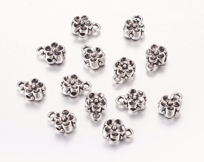 Antique Silver 8x6x4mm Alloy Carved Flower Pendant Bails  (A476a/j)