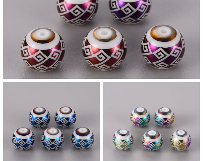 Choice of Color 20pcs Electroplate Glass Beads with Hellenic Fret Pattern 10mm (A450b-d)