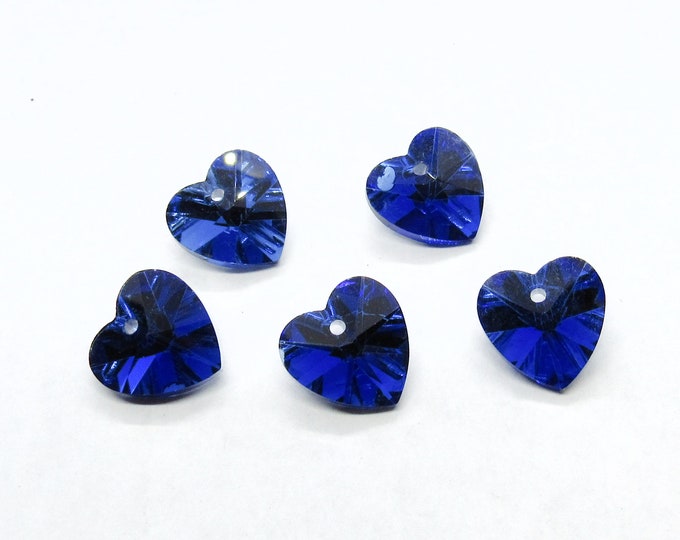5 Antique Silver and Blue Crystal Heart Beads 15mm x 15mm w/Foil Back (A161b)