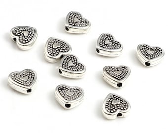 20 Antique Silver Tone 9 x 8mm Heart Spacer Beads (A350d)