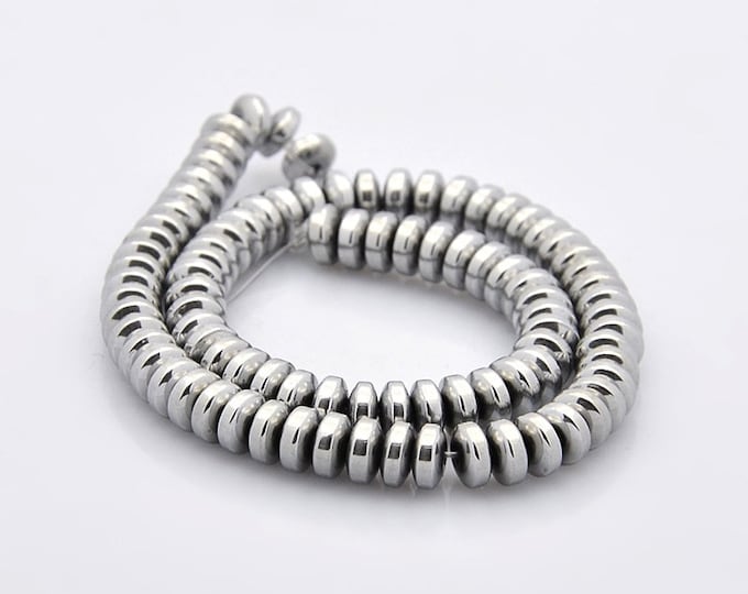 1 Str Grade AAA 6x2.5mm Rondelle Non-magnetic Synthetic Hematite Beads Platinum (A367a)