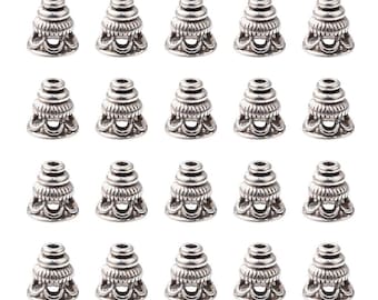 20 Antique Silver Tone Alloy Pagoda Shaped Bead Cones 7.5x7.5mm (A511c)