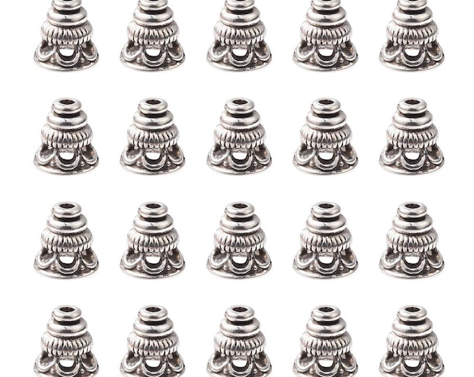 20 Antique Silver Tone Alloy Pagoda Shaped Bead Cones 7.5x7.5mm (A511c)