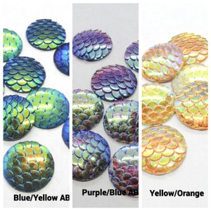 Choice of Color 10 Resin Mermaid Scale Round Cabochons 20mm  (A163m/139a/b)
