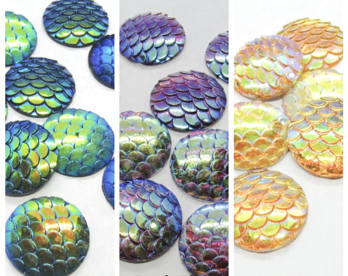 Choice of Color 10 Resin Mermaid Scale Round Cabochons 20mm  (A163m/139a/b)