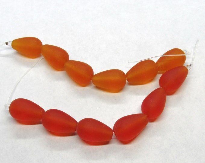 Choice of Color 1 Strand 16 x 10mm Teardrop Cultured Sea Glass Beads  (A140a/b)