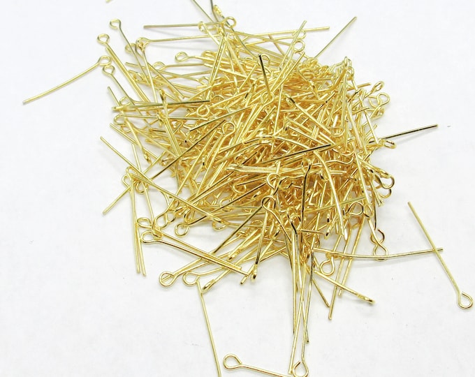 200 Gold Tone Alloy Eye Pins 25mm (1") (21g)  (A199s)