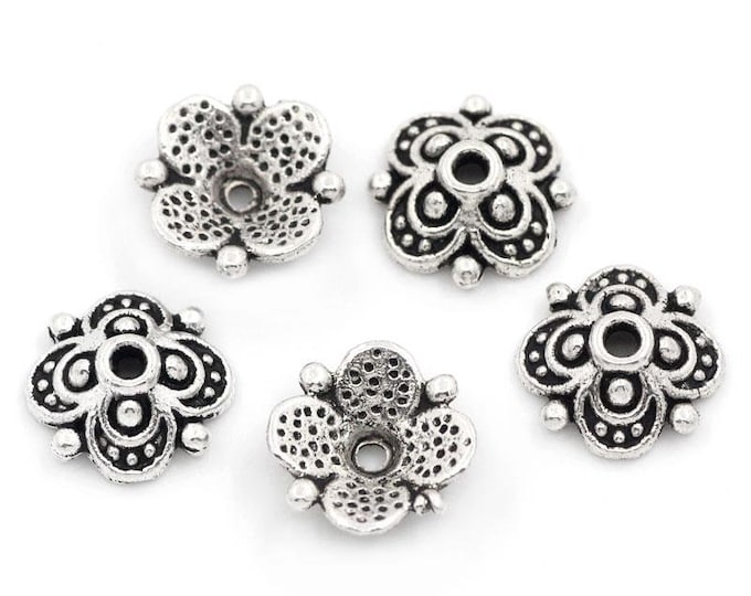 50 Antique Silver Tone Alloy Bead Caps 10x10mm (A361c)