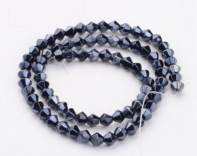 1 Strand 4mm Electroplated Pearl Luster Bicone Glass Beads - Black (A355c)