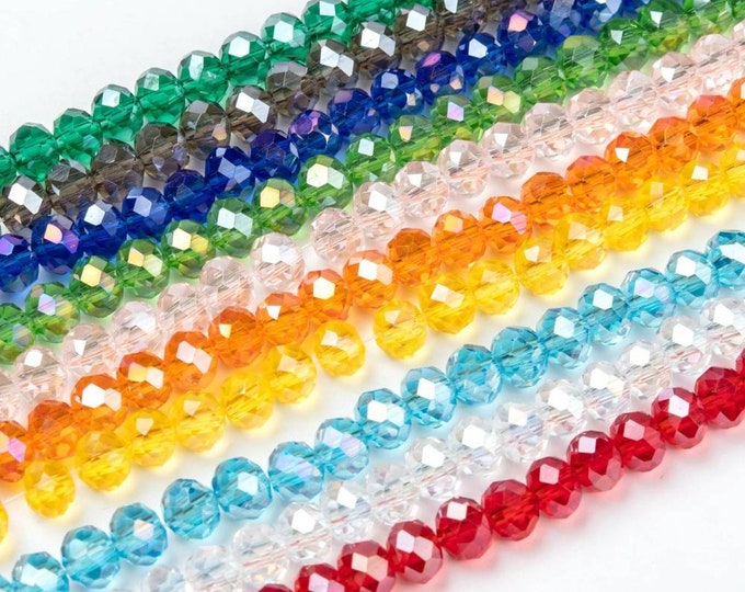 Choice of Color 1 Strand 6x5mm Electroplate AB Faceted Glass Rondelle Beads (A485a-gL)
