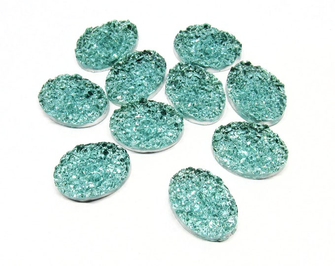 10 Oval Resin Druzy Cabochons 18x13mm - Green/Blue (A6m)